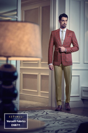 Suit Nam Đẹp Italy 95% Wool - D587/1 - Đỏ Caro - Cổ Ve Xuôi - 1 Nút